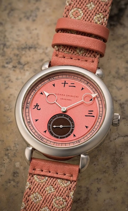 ※Made-to-order　Wait 8 months of Mikawashima 　Super Pink Salmon Kanji Dial　37mm Salmon Tatami Strap